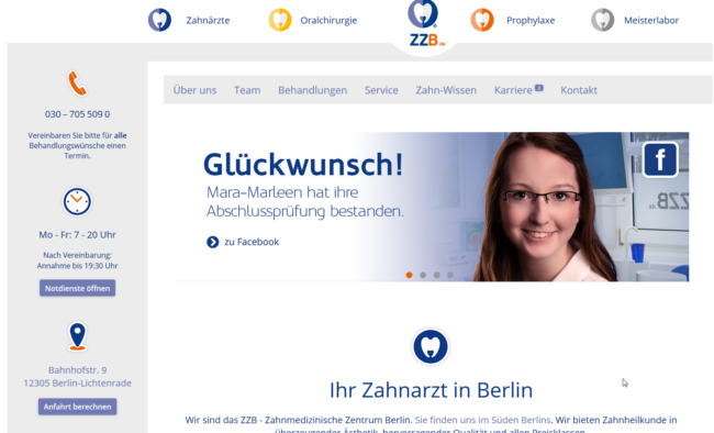 Homepage Zahnärztezentrum Berlin